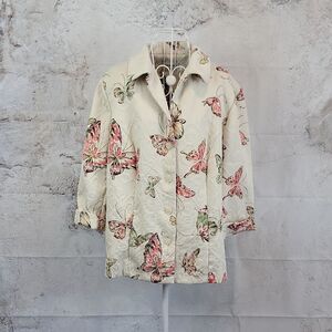 Alfred Dunner Butterfly Print Blazer Jacket - Cream & Pink Womens Size 16W